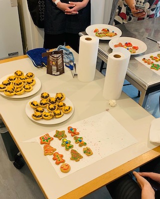 Table with Xmas baking displayed on it