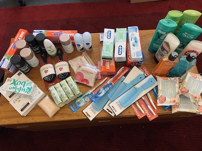 Toiletries displayed on table